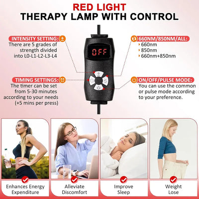 4 Head Red Light Therapy Lamp Infrared Light w/Timer Adjustable 660nm 850nm Near Infrared Light for Body Pain Relief Skin Care