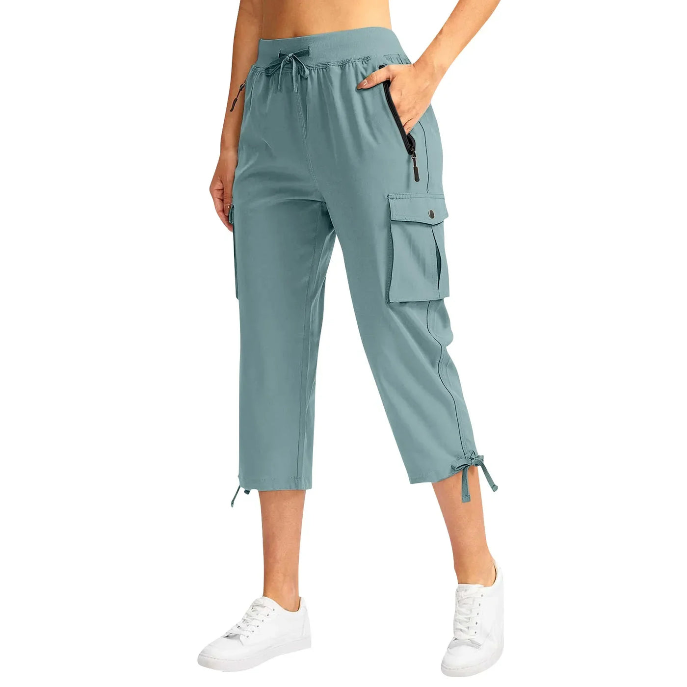 Womens Cargo Capris With 6 Pockets Lightweight Quick Dry Outdoor Travel Casual Comfy Summer Pants Korean All-Match High Waist