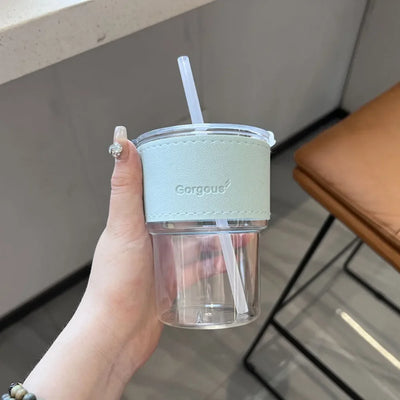 400ml with Lid Water Bottle New Creative with Straw Straw Cup Transparent Bamboo Cup Drink ware