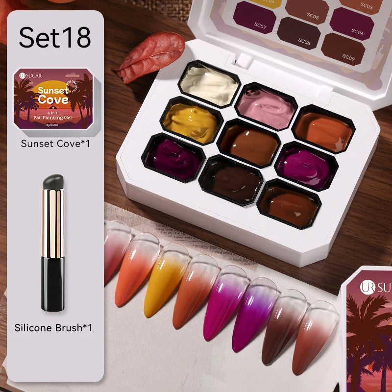 UR SUGAR 4 In 1 Pat Painting Gel Nail Polish Set 9 Colors Semi Permanent Soak Off UV LED Nails With Sponge Gradient For Nail DIY