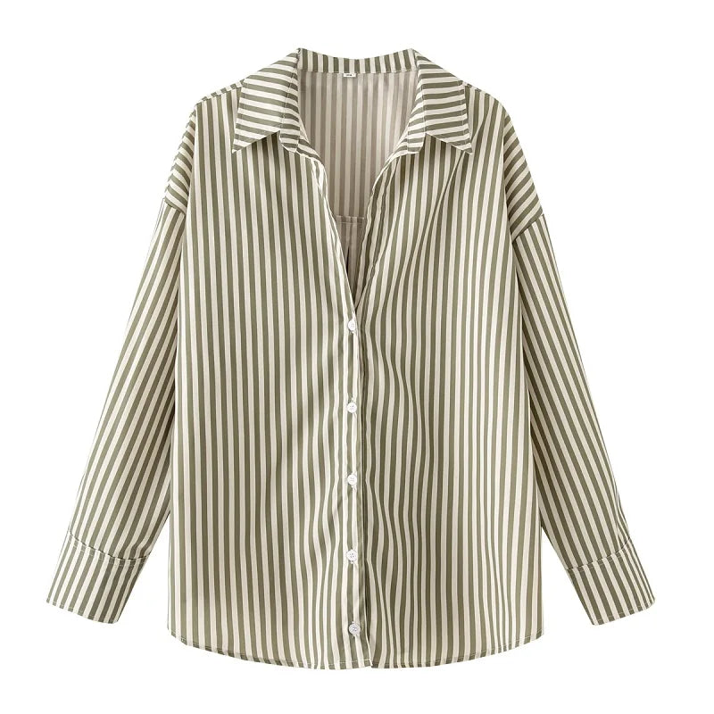MUJER Striped Casual Shirts for Women Summer Button up Shirts and Blouses for Woman Oversize Blouse Women Long Sleeve Tops Woman