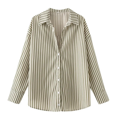 MUJER Striped Casual Shirts for Women Summer Button up Shirts and Blouses for Woman Oversize Blouse Women Long Sleeve Tops Woman