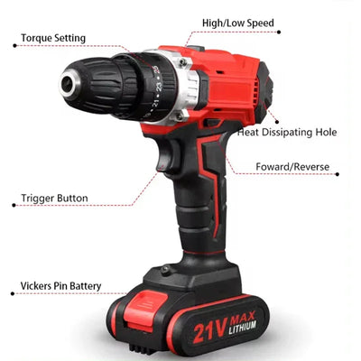 Charging hand DIY power tools 21V Electric cordless Screwdriver 2 features wireless hammer drill mini lithium battery