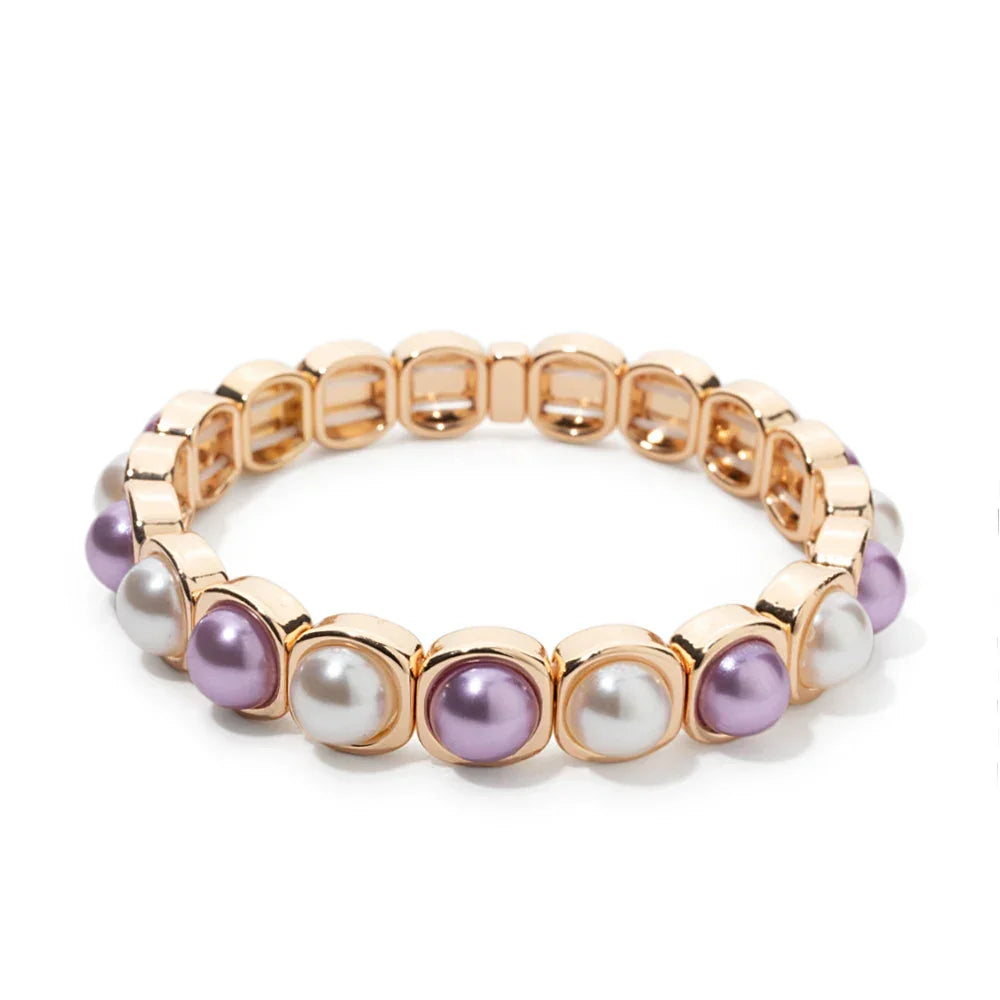 2024 New Enamel Bracelets For Women Colorful Pearl Charm Gold Color Bangle Bohomian Elastic Hand Jewelry