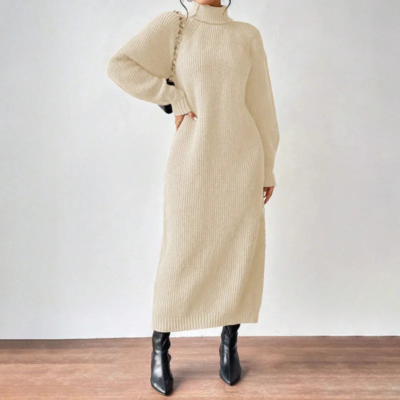 Knit Dresses Women Turtleneck Straight Long Dress Solid Full Sleeve Thick Casual Vestidos Basis Lady Autumn Winter 2025