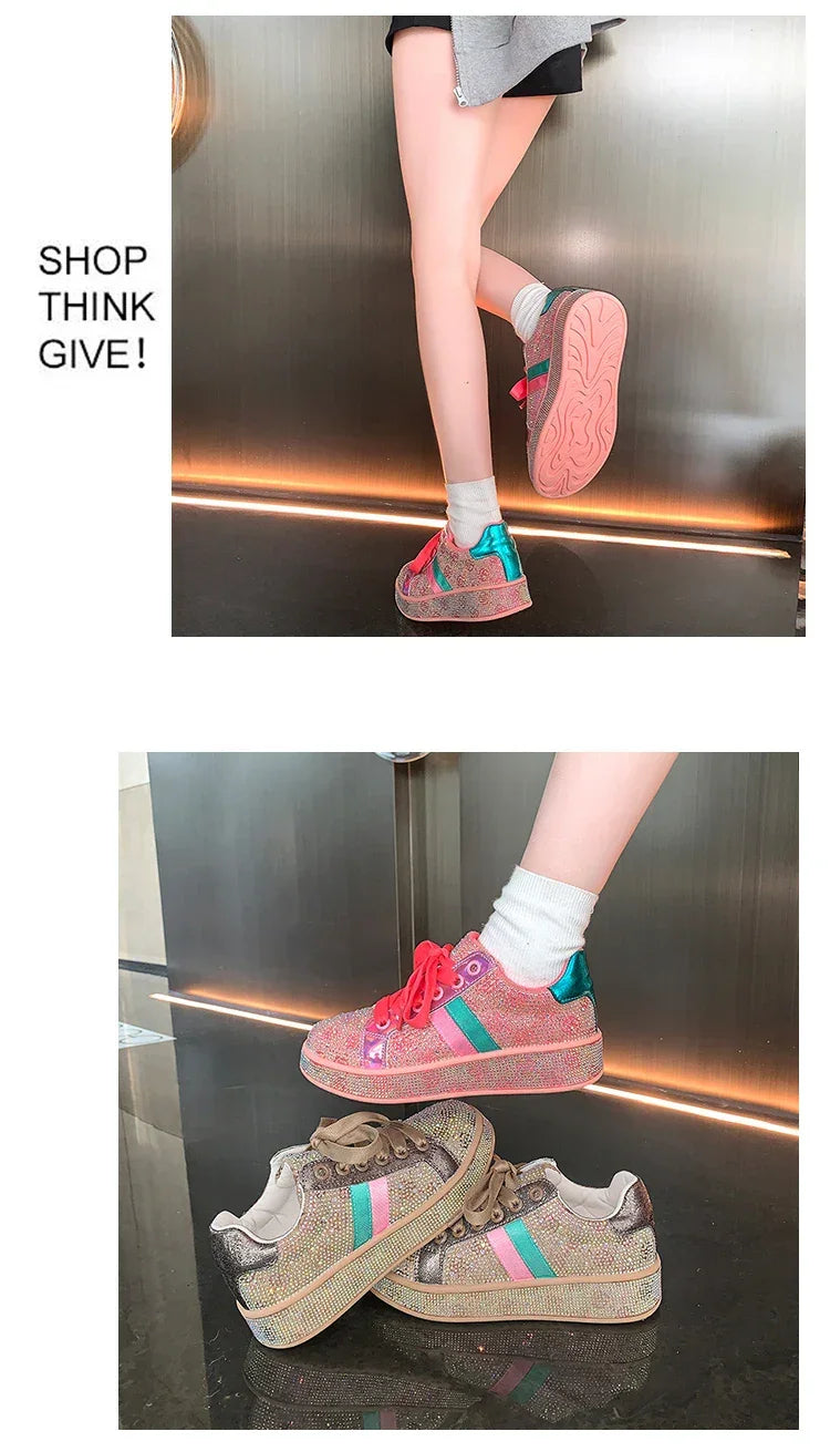 Women Sneakers 2025 New Sparkles Luxury Platform Designer Shoes for Woman Trainers Rhinestone Fashion Casual Sneakers Women