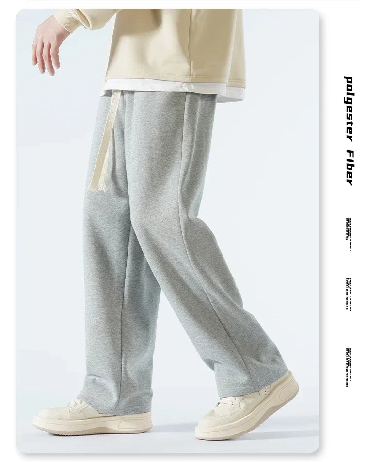 New Men's Casual Pants Wide Leg Straight 65% Cotton Fabric Outdoor Sweatpants Neutral High-quality Soft Long Baggy Trousers