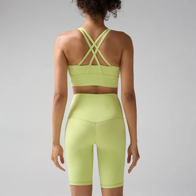 Women's 2 Piece Yoga Gym Sports Set Cross Back Bra Top & High Waist Shorts Fitness Running Workout Tracksuit👚