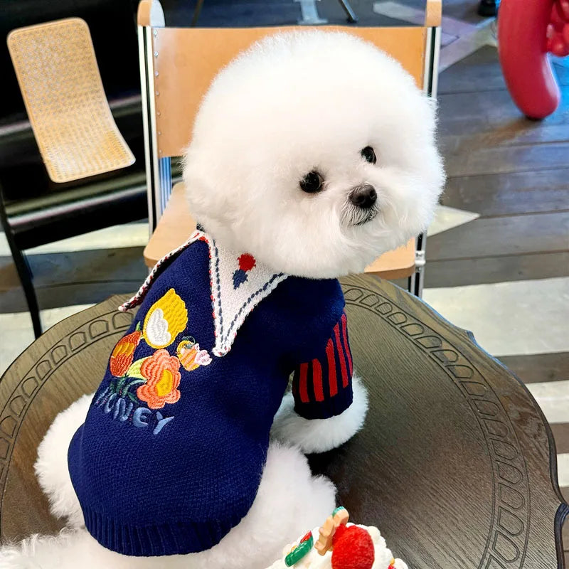 Cute Pet Dog Sweater Winter Dog Warm Clothes Palid Puppy Coat Chihuahua Bichon Yorkie Clothing Sweaters and Hat Set Dog Costume
