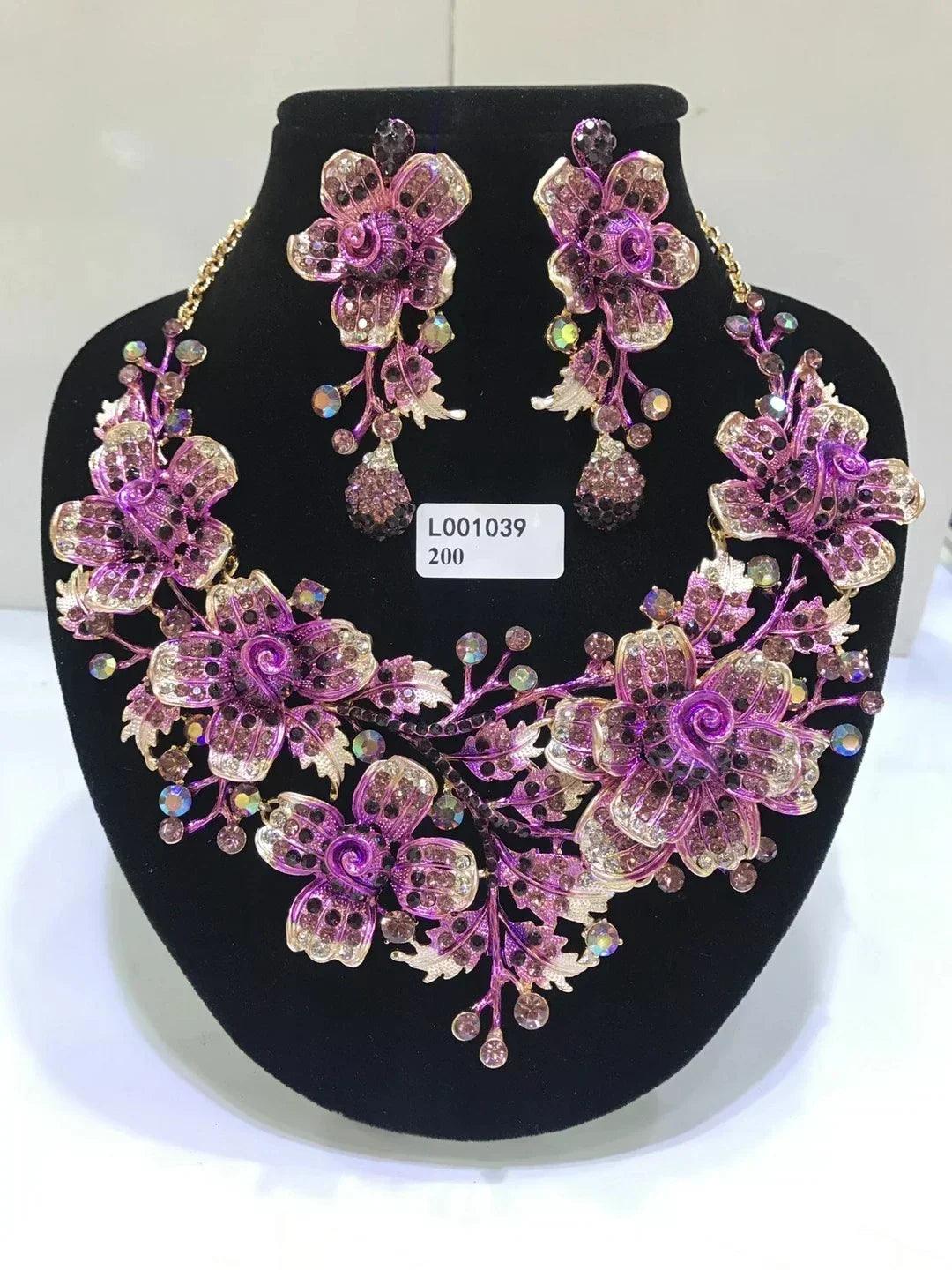 Women luxury necklaces set wedding delicate fashion jewelery crystal rhinestone earrings jewelry sets