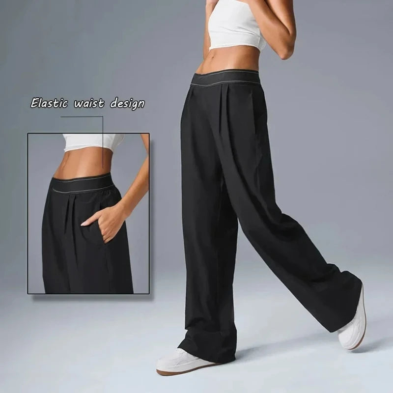 High Waisted Straight Leg Pants for Women Outdoor Leisure Sports Wide Leg Pants Joggers Black Loose Yoga Women's Trousers