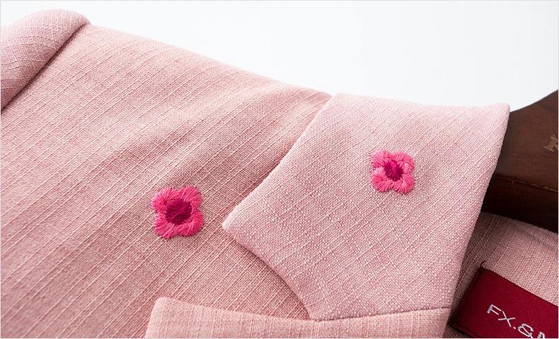 ZJYT New Fashion Women's Autumn Blazer Dresses Long Sleeve Embroidery Double Breasted Office Dress Plus Size Female Clothing