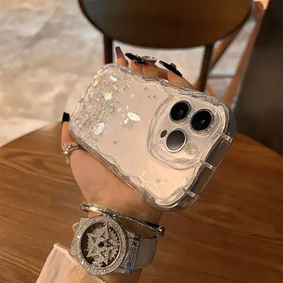 Glitter Wavy Lines Phone Case For iPhone 16 15 14 13 12 Pro Max Bumper Transparent Cases Cover