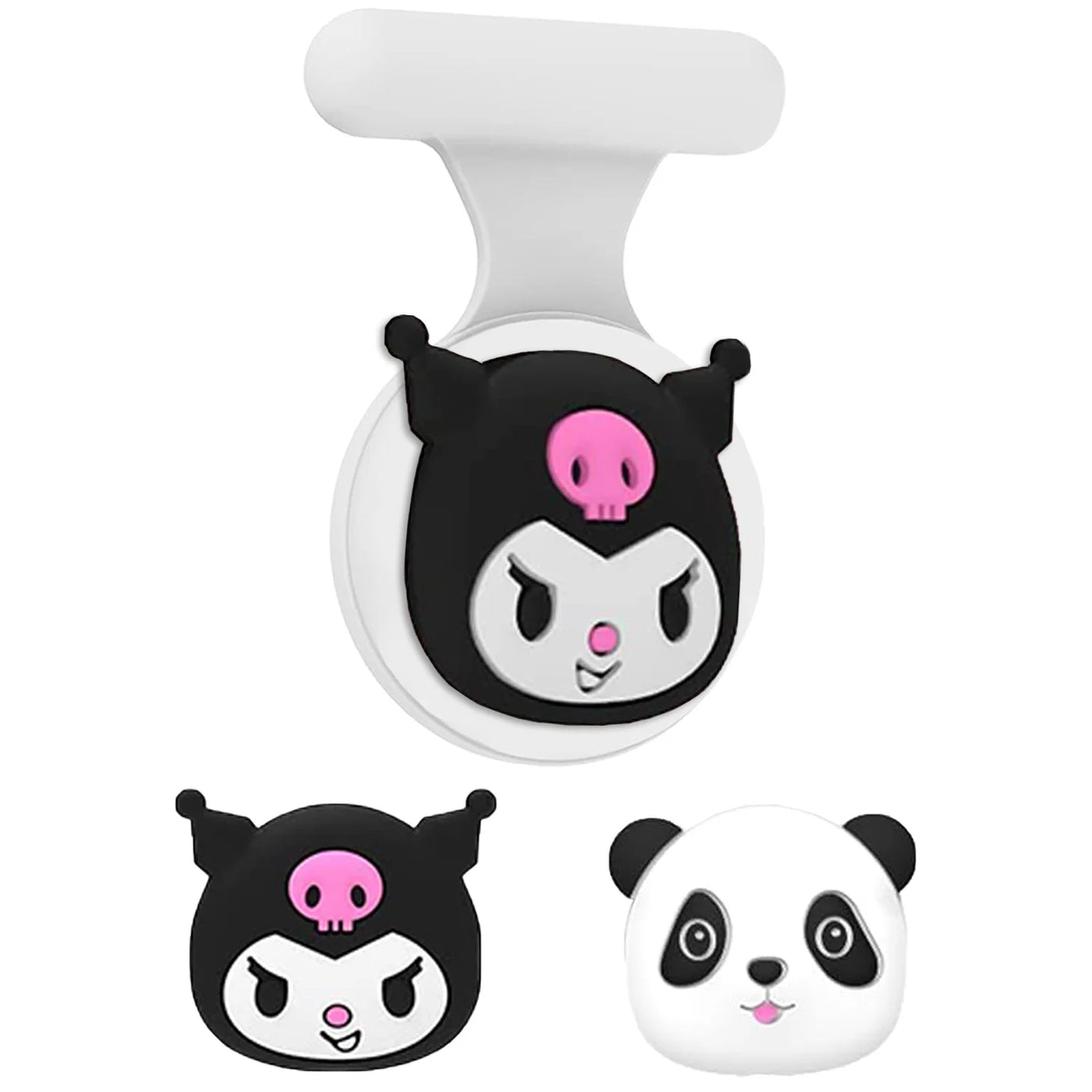 Panda-shaped AirPod case with fur, pink nose, and smile for kids AirTag holder
