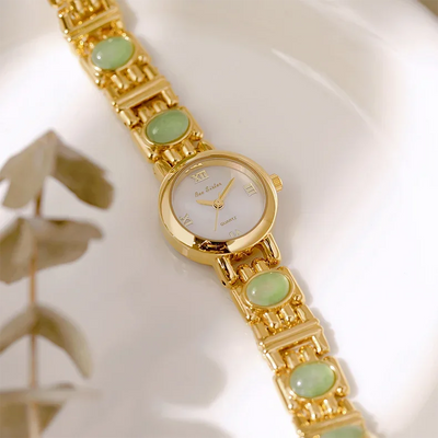 2025 High-End Vintage Woman Watches Fashion Elegant Natural Jade Stones Quartz Watch Retro Waterproof Hand Clock Gifts