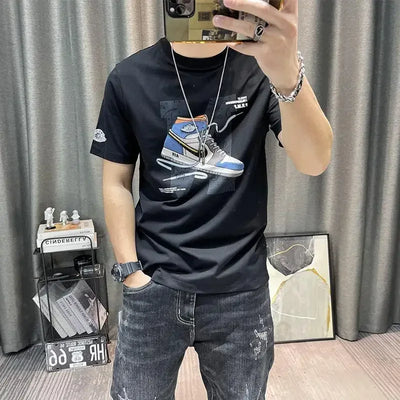 T Shirt for Men Black Man Tee Shirts Slim Fit Streetwear Drawings Top Anime Clothing Wholesale Summer Kpop Vintage Cheap Xl S