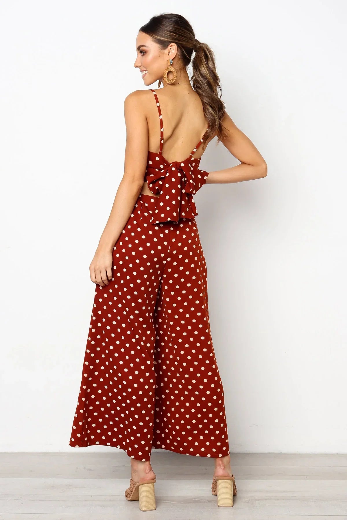 Women Elegant V-Neck Sleeveless High Waist Jumpsuit Summer Sexy Polka Dot Romper Female Loose Wide Leg Playsuits Fashion