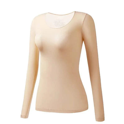 Women Thermal Underwear Long Sleeves Bottoming Shirt Pullover Elastic Casual Solid Top