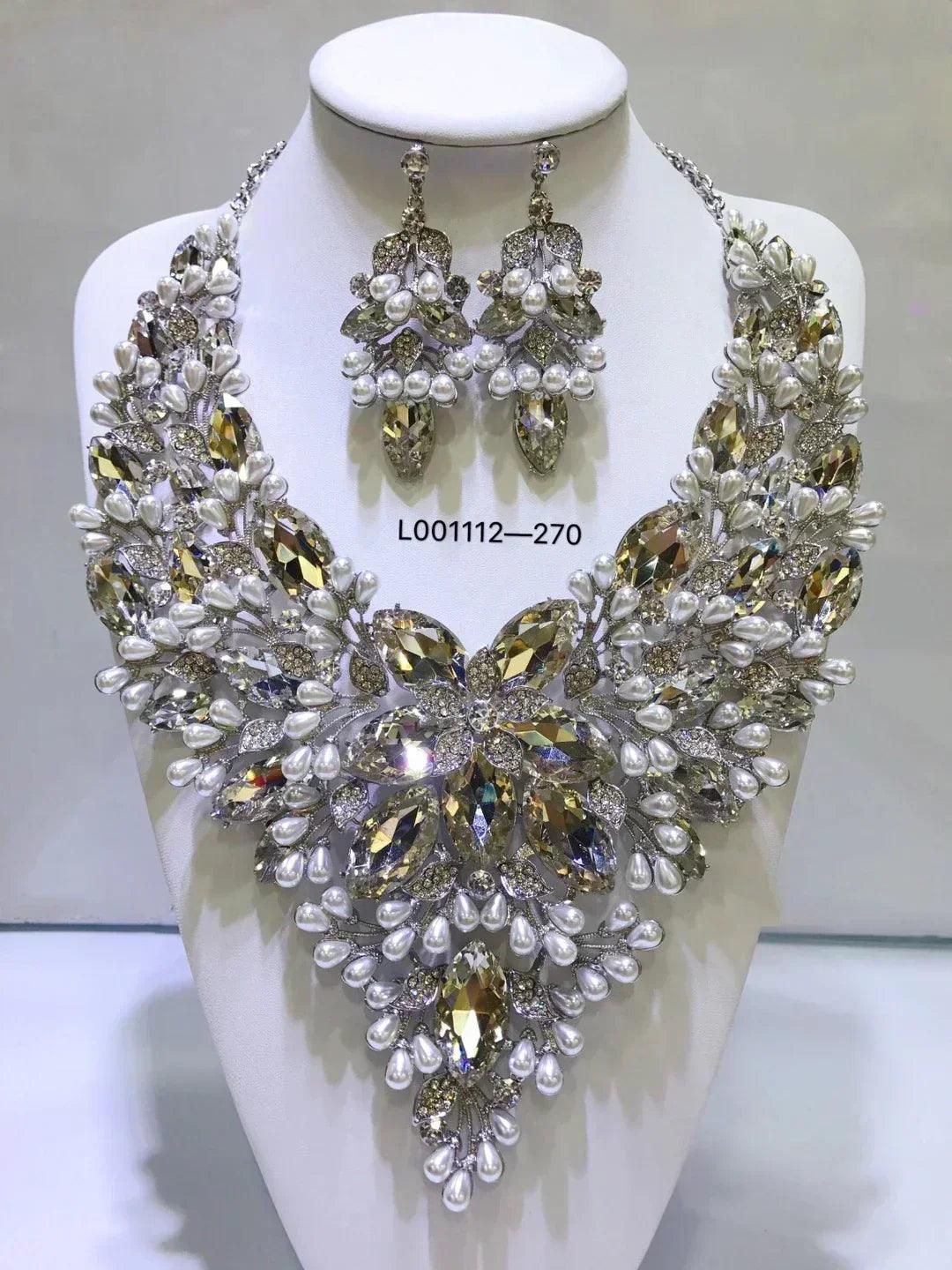 Women luxury necklaces set wedding delicate fashion jewelery crystal rhinestone earrings jewelry sets