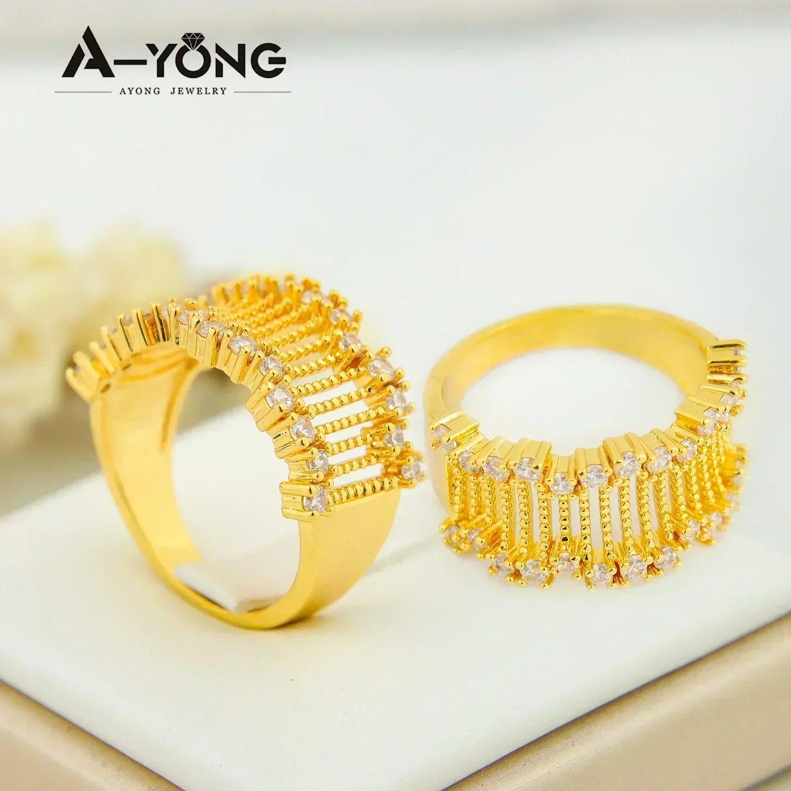 Luxury dubai gold color rings 21k plated fashion punk saudi middle east women vintage jewelry bridal wedding party gifts