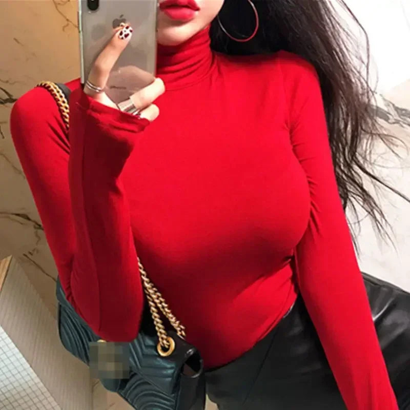 Women's Turtleneck Red Crop Top