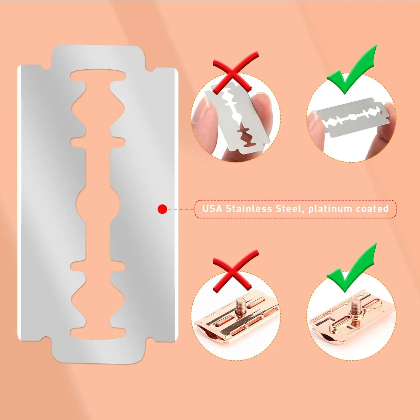 Double Edge Safety Razor for Women, with 10 pcs Safety Razor Blades Single Blade Razor Reusable Travel Essentials Women Razor