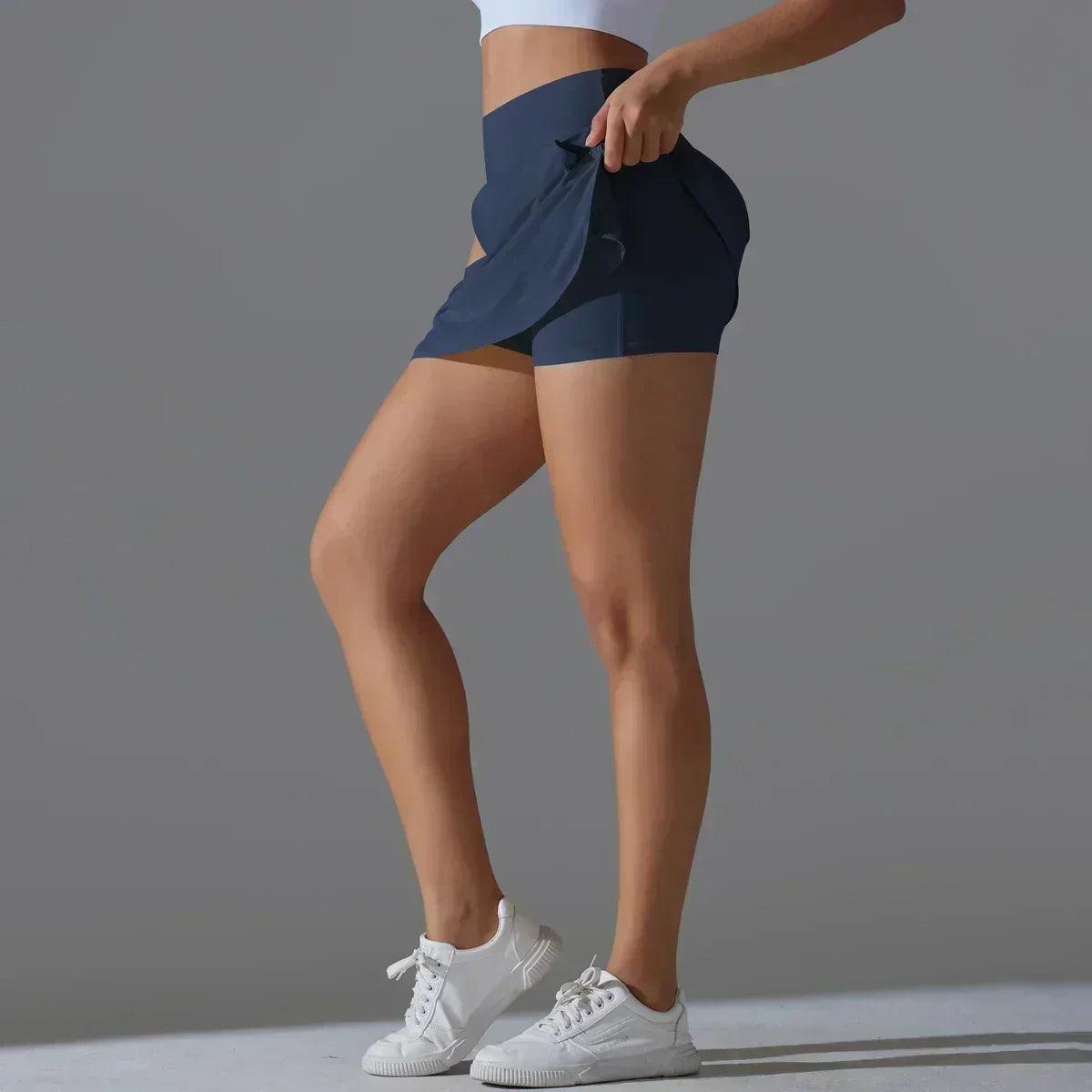 Women gym running shorts double deck quick dry sport fitness jogging workout with pocket sports tight short
