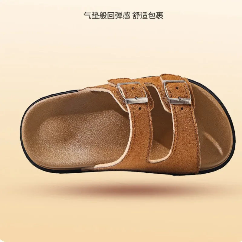 2025 Buckle Kids Summer Shoes PU Solid Beach Slippers For Girls Boys EVA Non Slip Soft Sole Fashion Children's Slippers