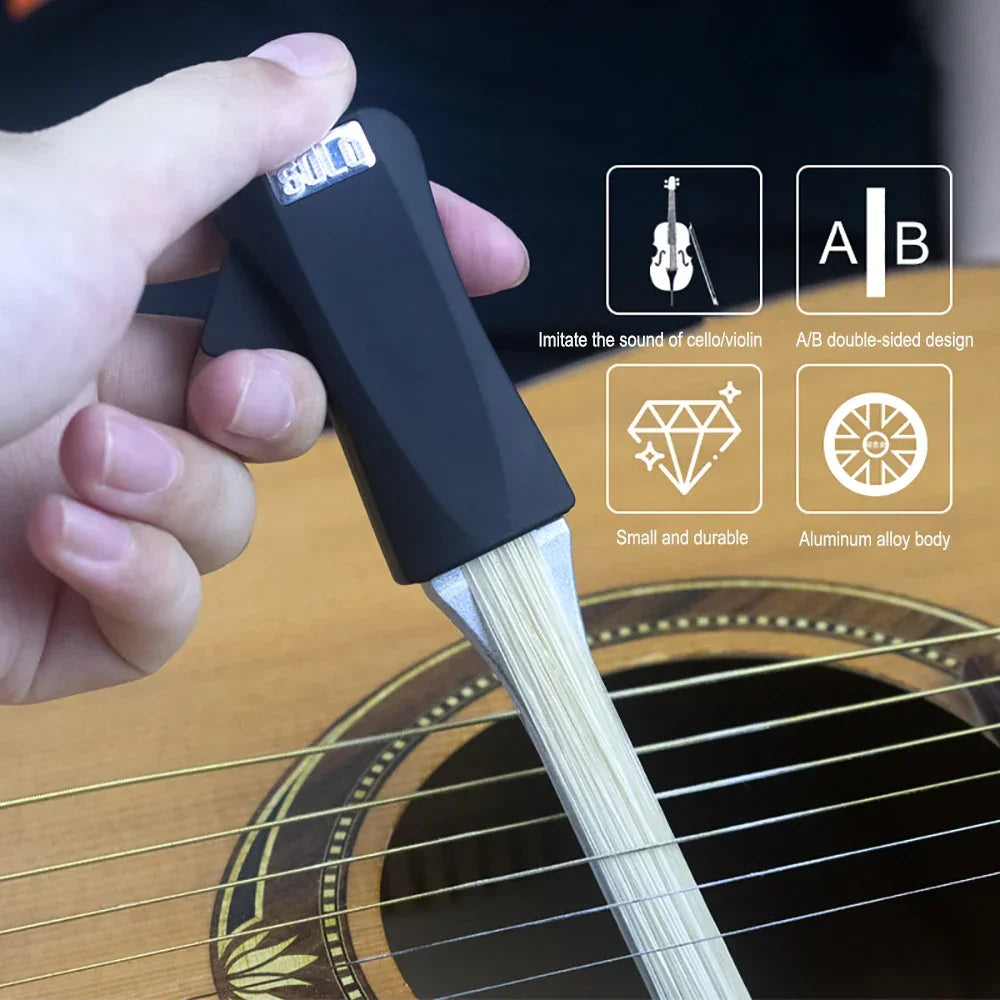 Guitar Bow A/B Double Sided Design Pull Strings& Plug Strings Imitate Violin Cello Sound Small Durable Bow Build in Guitar Picks