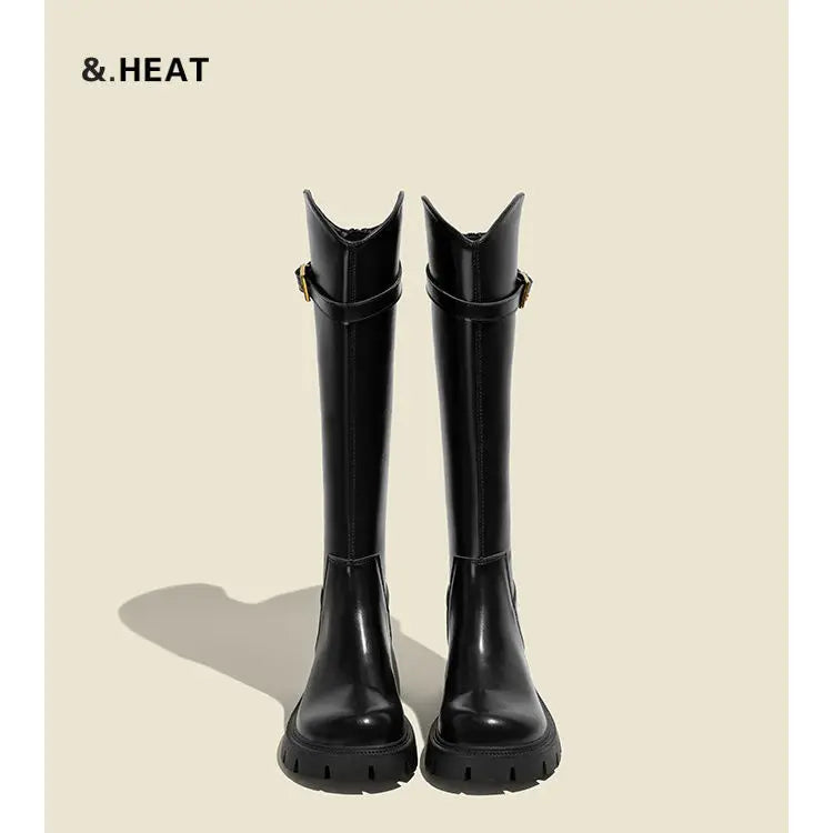 Women Knee High Boots Fashion Knight Long Booties Square High Heels Autumn Winter Warm Short Plush Shoes 2025
