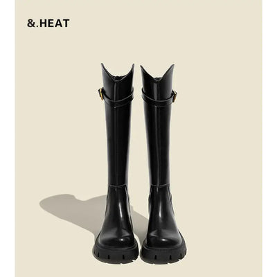 Women Knee High Boots Fashion Knight Long Booties Square High Heels Autumn Winter Warm Short Plush Shoes 2025