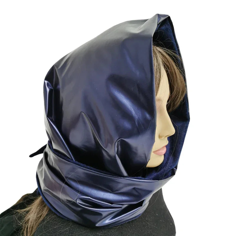Designer woman Triangle Scarf Black Bandana men Unisex Faux leather kerchief eco-leather headscarf headdress Shawl Wrap