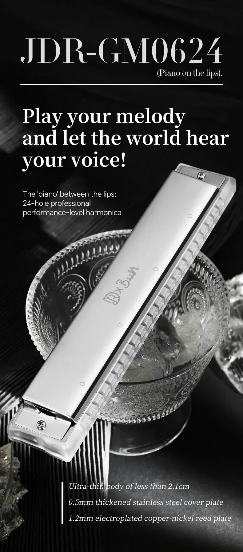 JDR Polyphonic Harmonica 24 Holes Professional Tremolo Mouth Organ T2406S Harmonica For Adults, Professionals and Students