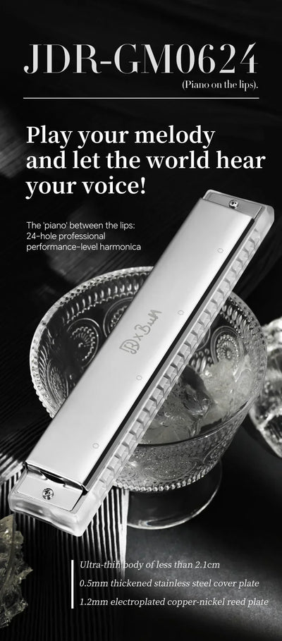 JDR Polyphonic Harmonica 24 Holes Professional Tremolo Mouth Organ T2406S Harmonica For Adults, Professionals and Students