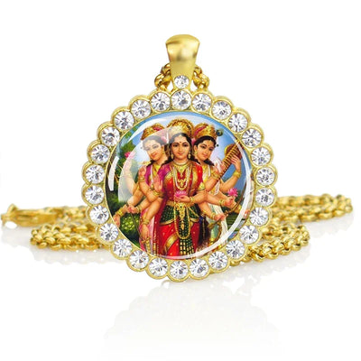 Hinduism Necklace Ganesha Goddess Kashmi Vishnu Rhinestone Pendant Shiva Amulet Charms Necklaces Women Indian Buddhism Jewelry