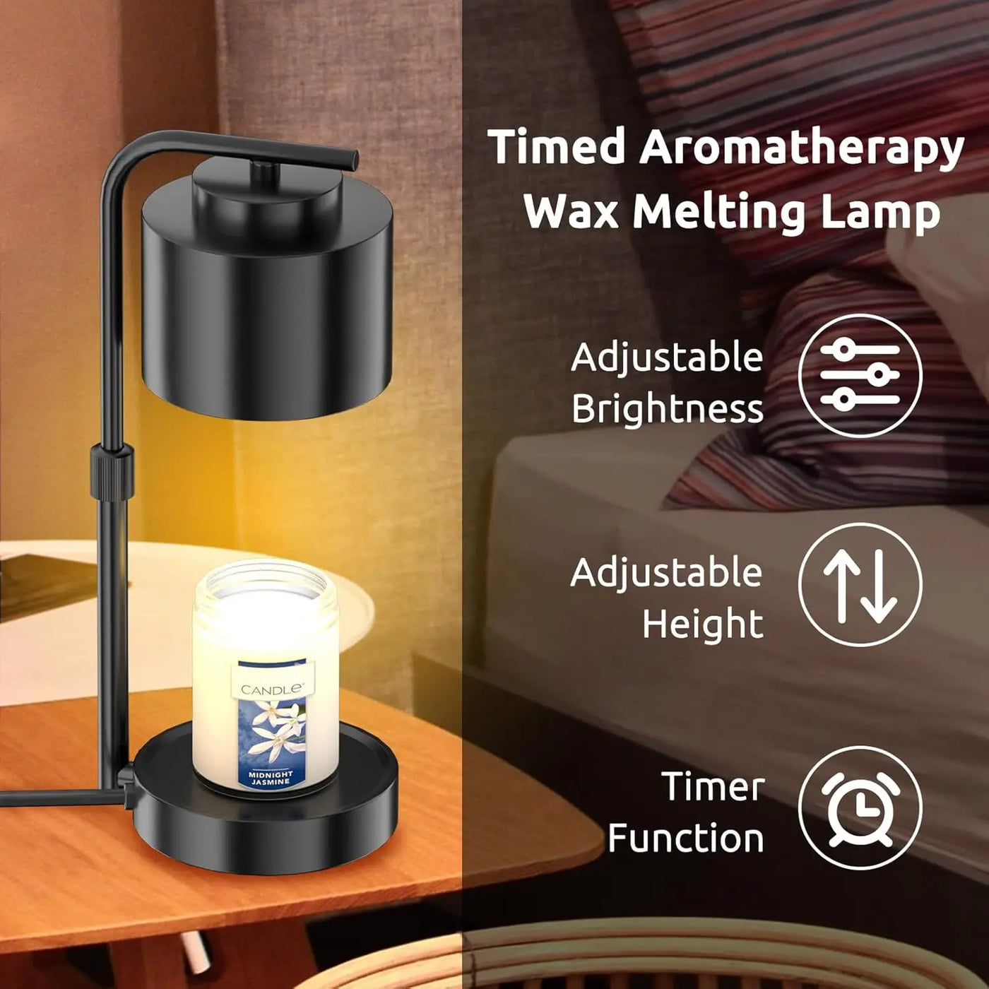 Candle Warmer Lamp with Timer, Dimmable Adjustable Height Wax Melt for Large 3 Wicks Scented Candles (Up to D-4 /H-5.5 inches)