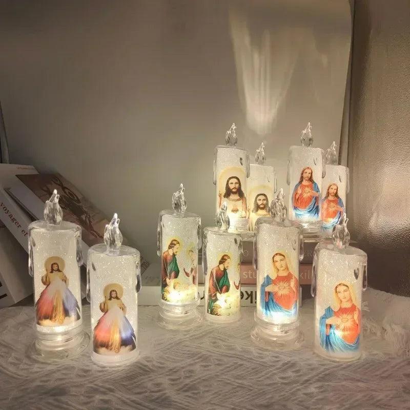Led candle jesus virgin mary church prayer religious activities candlelight home decoration