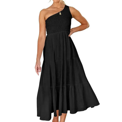 Elegant Dress For Women Bodycon Dress One Shoulder 2022 Summer Fashion Party Ruffles Hem Tiered Maxi Dresses Robe Femme Vestidos