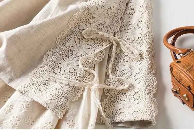 Vintage chic embroidery linen cotton long skirts women summer elastic high waist pleated maxi skirt female elegant