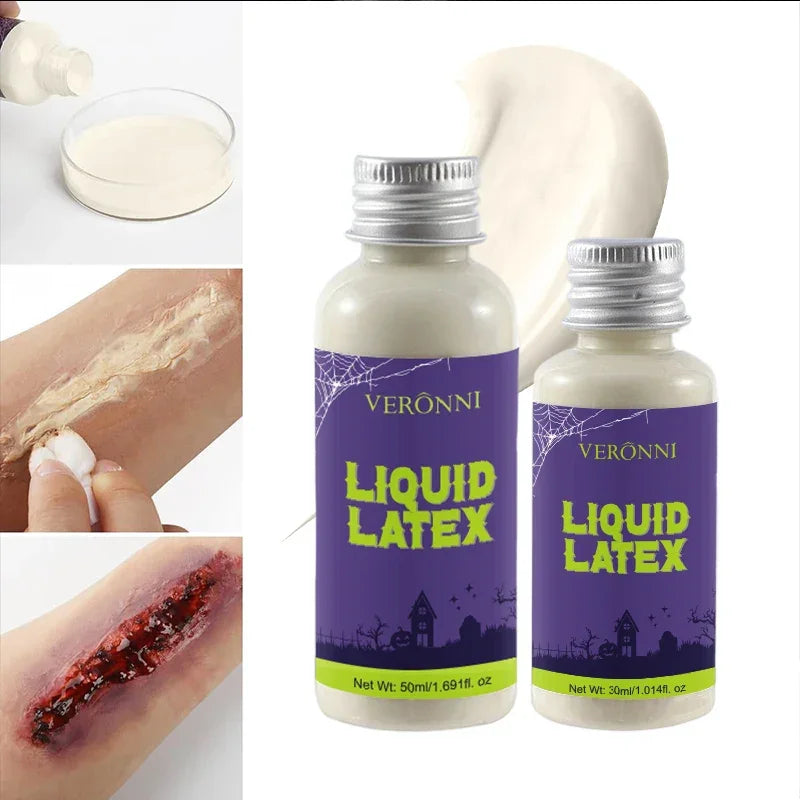 Liquid Latex 30ml + 50ml Kit for SFX Makeup Halloween Scars Wounds Prosthetics Bald Cap Tattoo Cover Professional