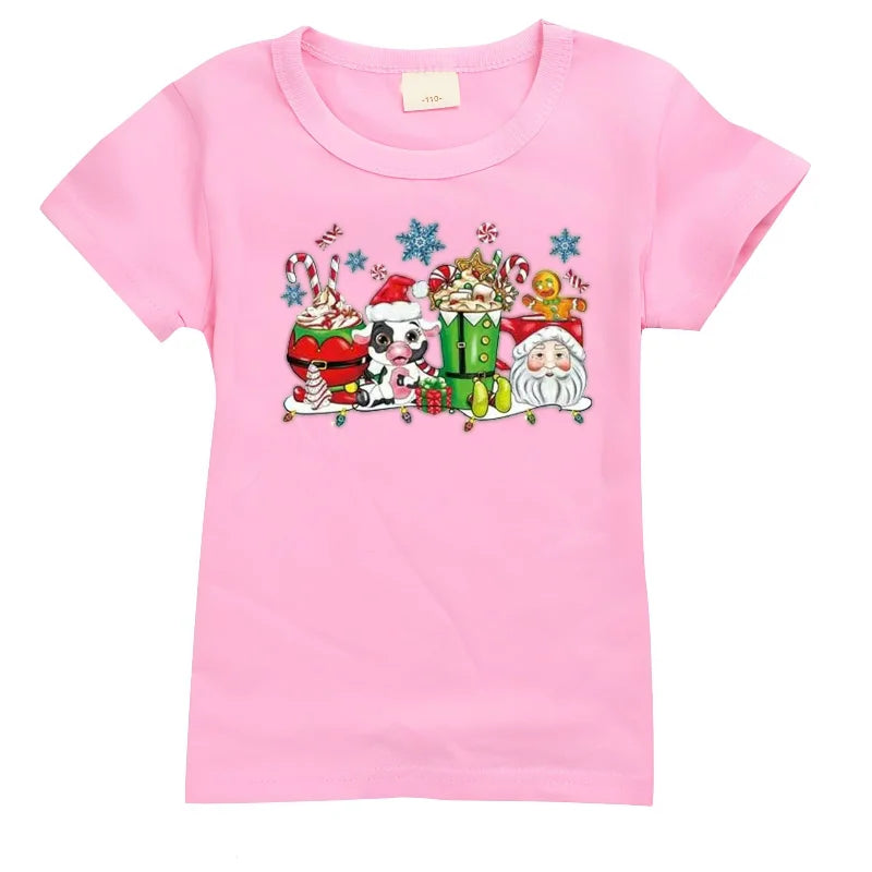 Christmas European and American Children's Clothing, Round-neck Short-sleeved T-shirts for Boys and Girls, Casual Summer Clothes