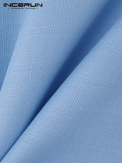 INCERUN Tops 2024 American Style New Men Diagonal Placket Texture Belt T-shirts Summer Casual Solid Short Sleeved Camiseta S-5XL