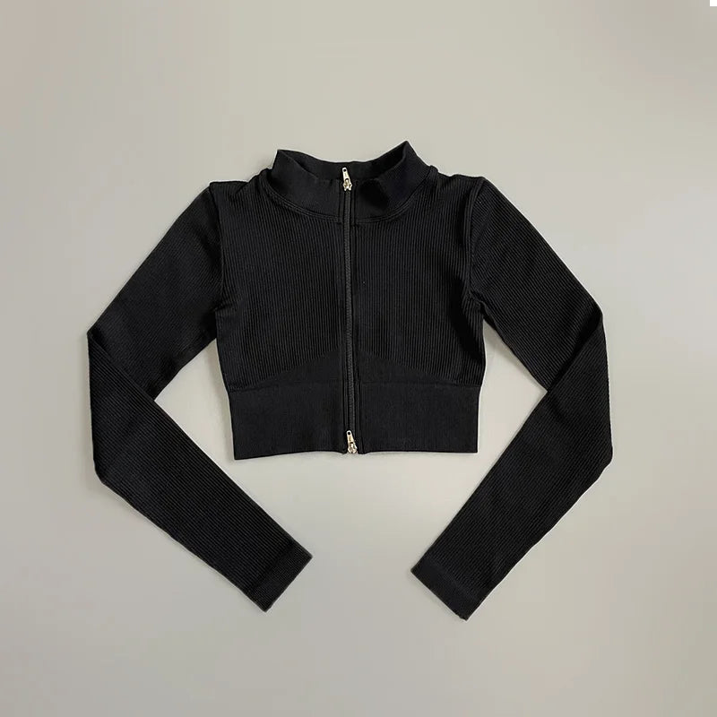 Women's Shirt Long Sleeve Gym Top Female Workout Sports Shirts  Yoga Tops Activewear Running Jackets With Front Zip