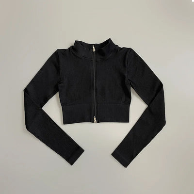 Women's Shirt Long Sleeve Gym Top Female Workout Sports Shirts  Yoga Tops Activewear Running Jackets With Front Zip