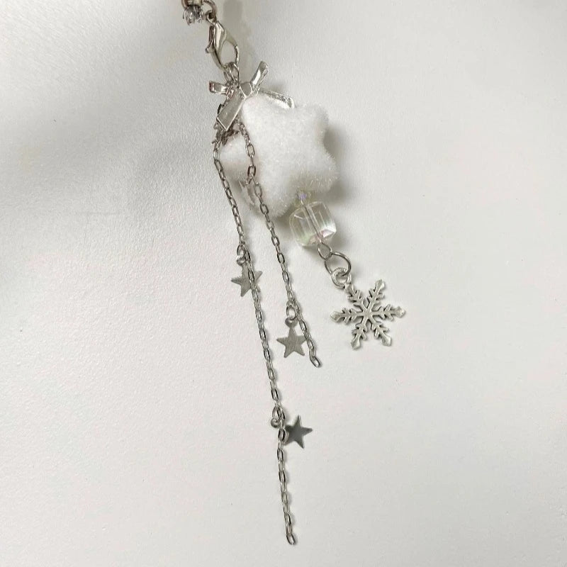 Winter Snowflake Keychain Phone Bag Straps Lanyard Plush Five Pointed Star Keychains Christmas Accessories for Women Girl Gifts