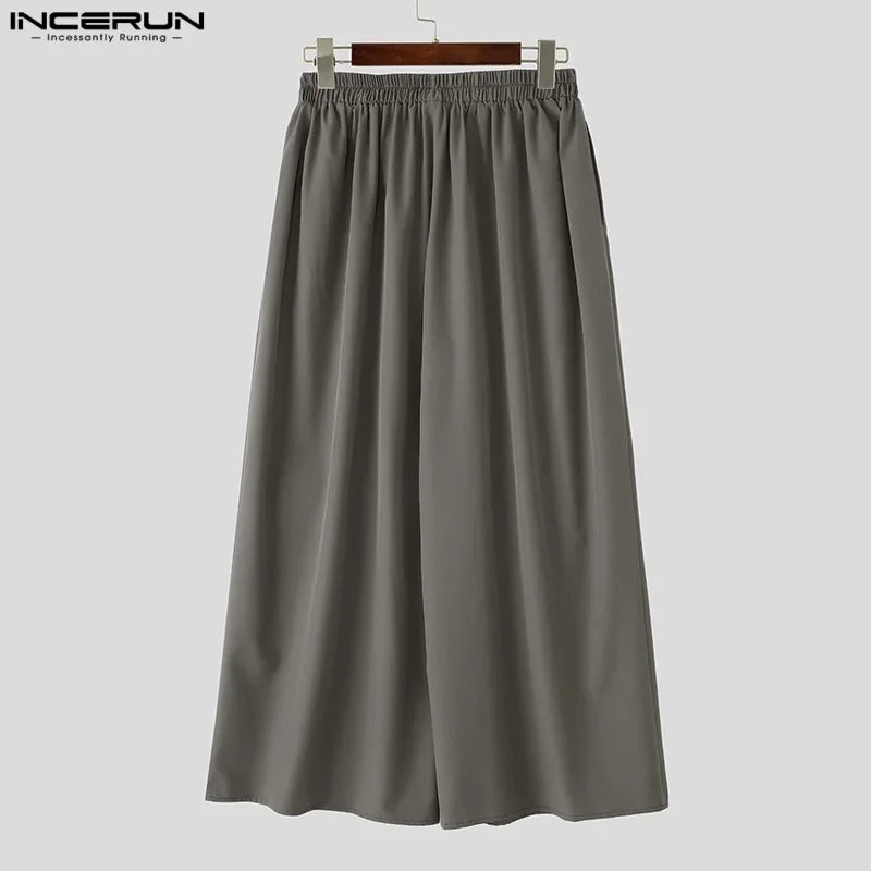 Men Wide Leg Pants Solid Color Joggers Pleated Oversize Casual Trousers Men Elastic Waist 2025 Streetwear Fashion Pants INCERUN