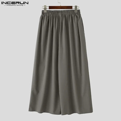 Men Wide Leg Pants Solid Color Joggers Pleated Oversize Casual Trousers Men Elastic Waist 2025 Streetwear Fashion Pants INCERUN