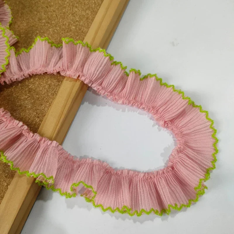 4M/lot 3cm Wine red/pink/Beige Chiffon Pleated Lace Dog Tooth Ruffle Lace Trimming for Dress Pet Cloth Home Decoration X1496