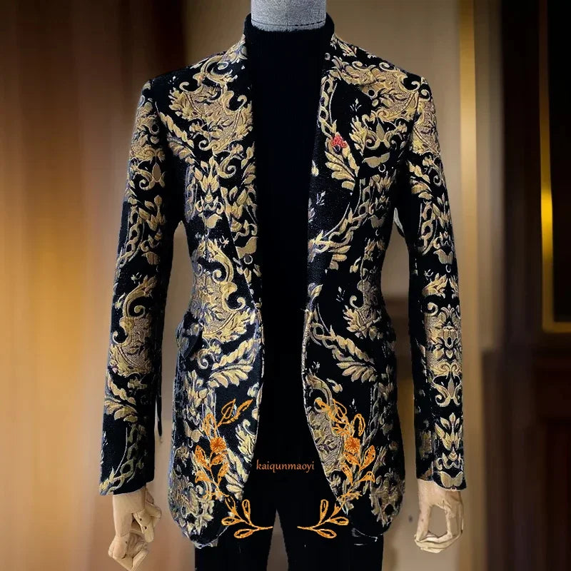 Jacquard Men's Blazer Pants 2-piece Set Formal Party Dress Groom's Tuxedo Customized XS-5XL Fashion Outfit