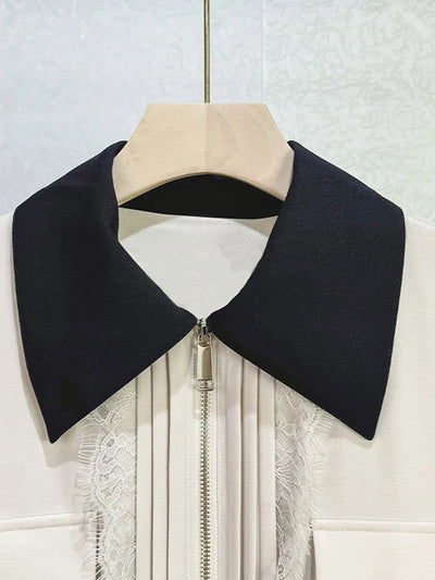 VGH Designer Slimming Hit Color Spliced Belt Long Dresses For Women Lapel Long Sleeve High Waist Temperament Dress Female New